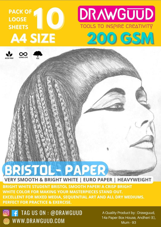 200 GSM BRISTOL PAPER SMOOTH SURFACE A4 Sheets=10[120x1]